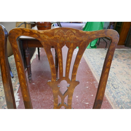 327 - Pair of interesting early marquetry inlaid side chairs