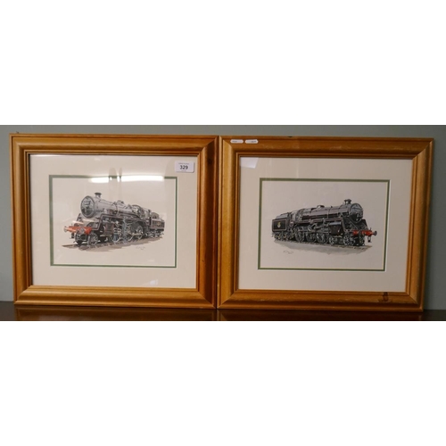 329 - Pair of locomotive watercolours - signed Jonathan Clay