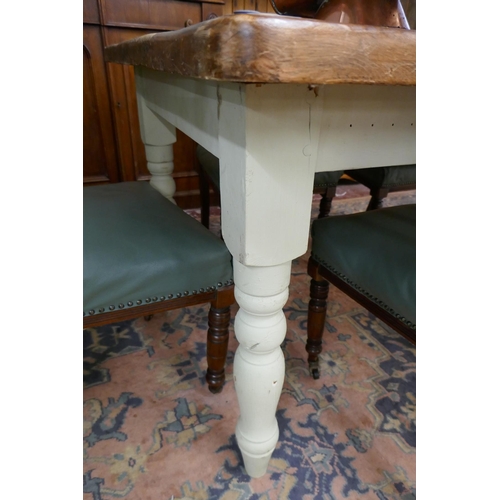 338 - Painted pine farmhouse dining table - Approx L: 162cm W: 106cm H: 78cm