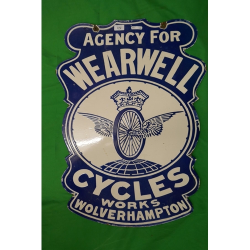 372 - Double sided enamel sign for Wearwell Cycles - Approx size: 56cm x 76cm