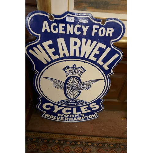 372 - Double sided enamel sign for Wearwell Cycles - Approx size: 56cm x 76cm