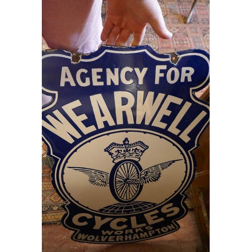 372 - Double sided enamel sign for Wearwell Cycles - Approx size: 56cm x 76cm