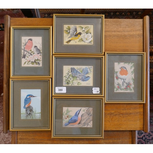 380 - Set of 6 silk embroideries ornithological themes