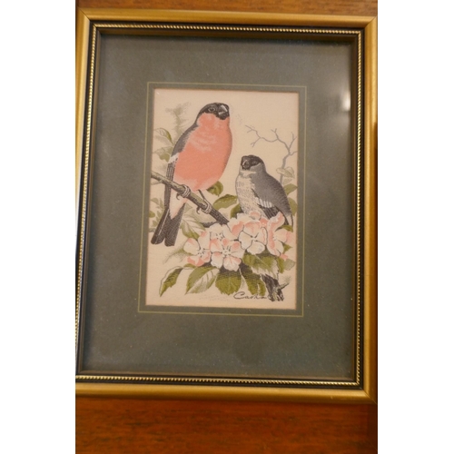 380 - Set of 6 silk embroideries ornithological themes