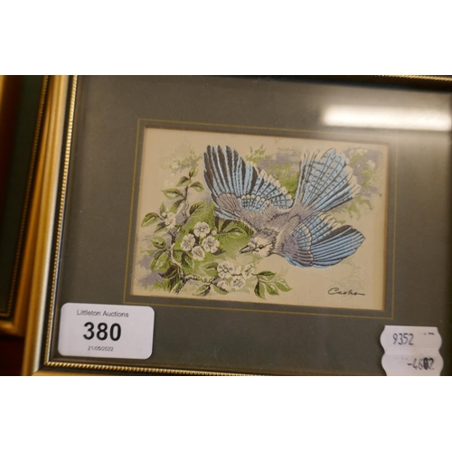 380 - Set of 6 silk embroideries ornithological themes