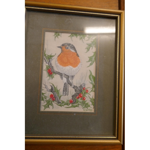 380 - Set of 6 silk embroideries ornithological themes