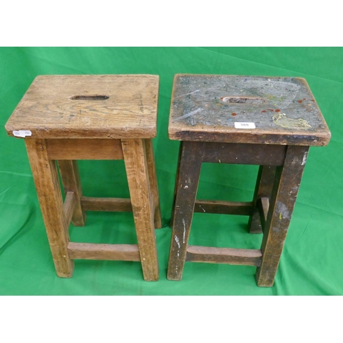 388 - Pair of oak stools marked Bromsgrove school