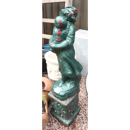 413 - Painted stone statue on plinth - Approx height: 101cm