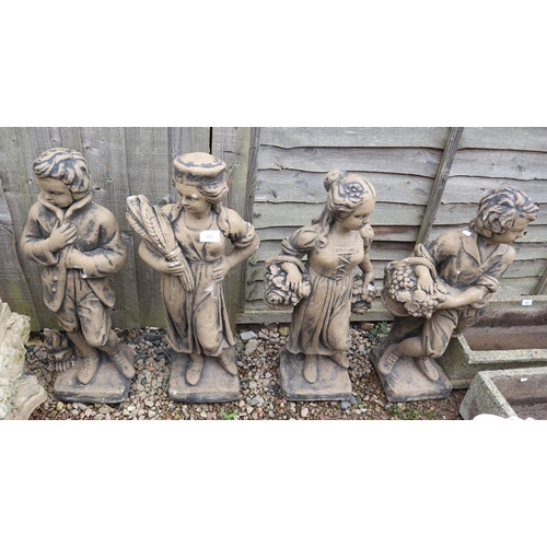 422 - Set of 4 boy and girl statues - The 4 Seasons - Approx height of tallest: 80cm