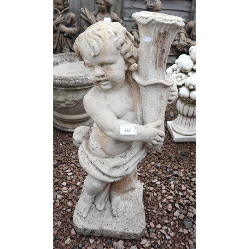 424 - Stone cherub statue - Approx height: 80cm