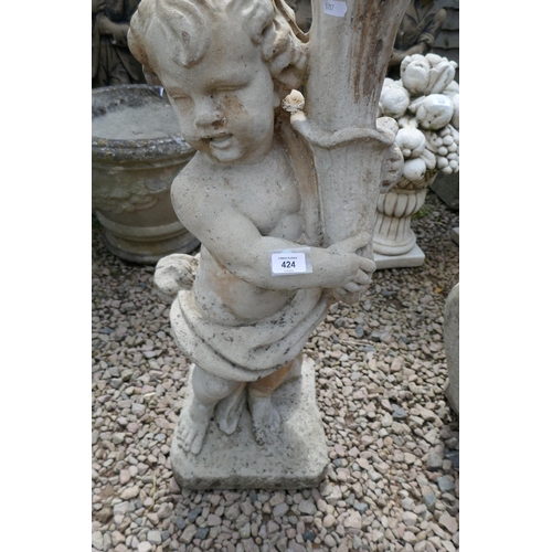 424 - Stone cherub statue - Approx height: 80cm