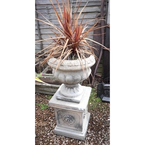 434 - Stone pedestal planter on plinth - Approx height: 83cm