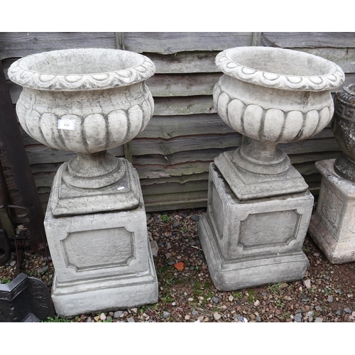 436 - Pair of stone pedestal planters on plinths - Approx height: 96cm