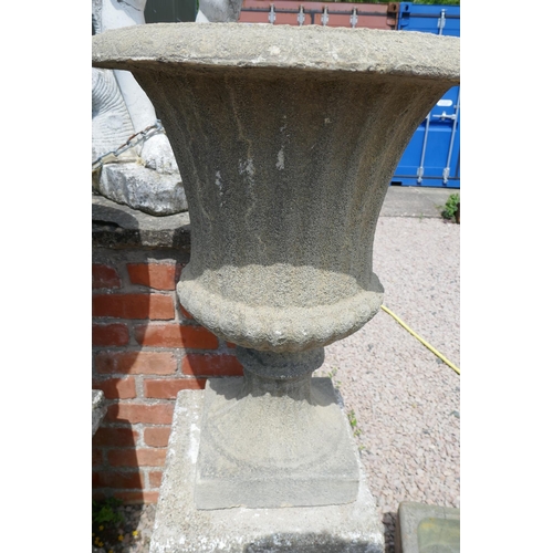 478 - Pair of large stone pedestal planters on plinths - Approx height: 136cm