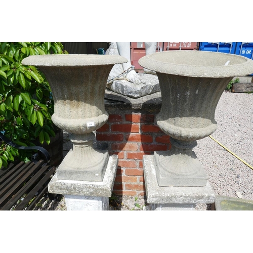 478 - Pair of large stone pedestal planters on plinths - Approx height: 136cm