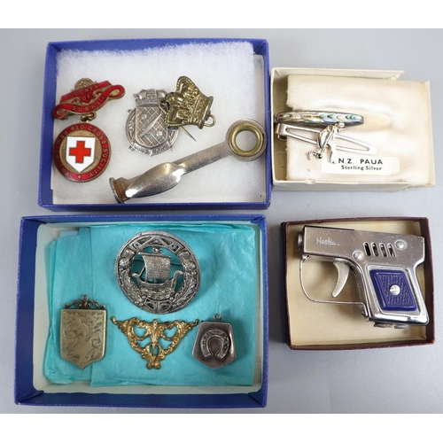 63 - Collectables to include silver and pistol lighter etc