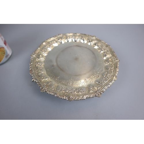 7 - Hallmarked silver salver together with a pair of hallmarked silver coasters -  Approx weight 295g