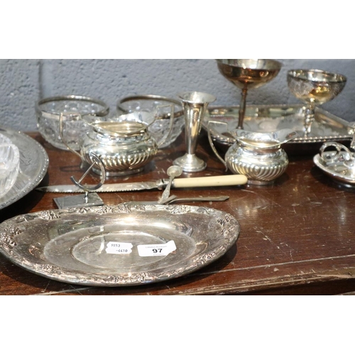 97 - Large collection of silver plated items etc over 2 selves