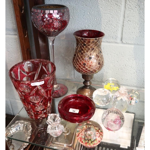 98 - Collectables to include paperweights and Cranberry glass