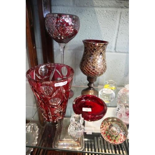 98 - Collectables to include paperweights and Cranberry glass