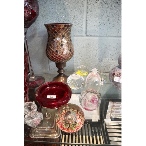 98 - Collectables to include paperweights and Cranberry glass