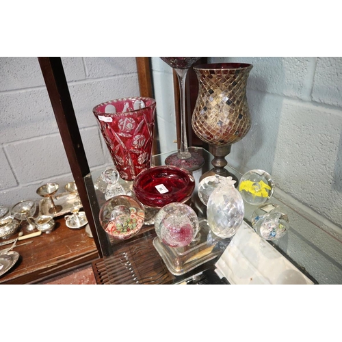 98 - Collectables to include paperweights and Cranberry glass