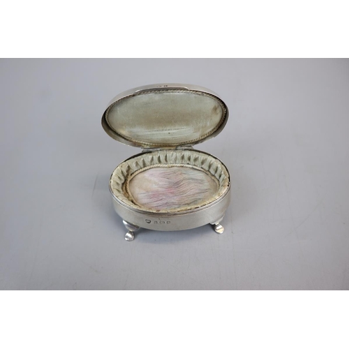 3 - Hallmarked silver trinket box machine enamel dated 1910