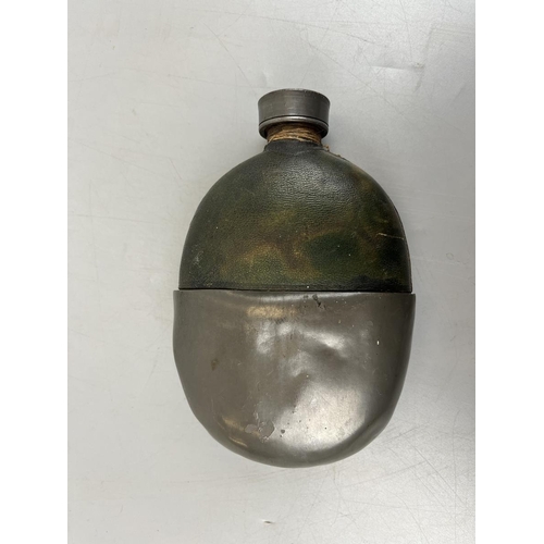 100 - Antique pewter and glass flask