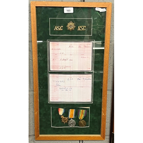 103 - Framed WWI medal trio to DVR John Williams