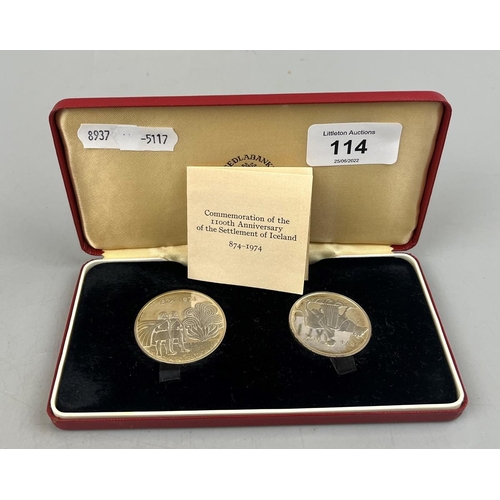 114 - Cased set of 2 silver proof coins in commemoration of the 1100th anniversary of the settlement of Ic... 