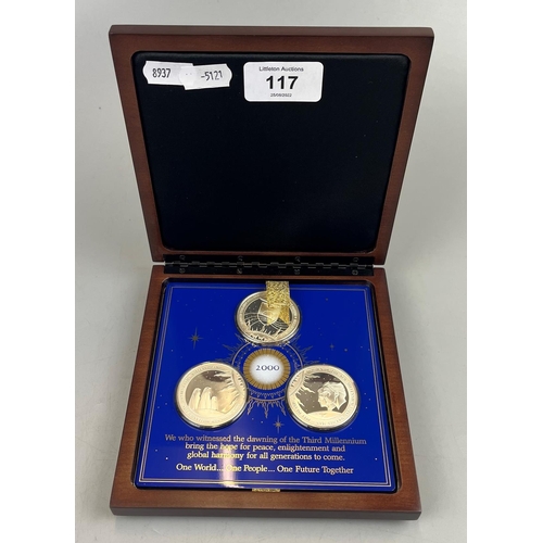 117 - Cased set of 3 silver proof medals - The Dawn of the New Millennium Eyewitness commemorative medals