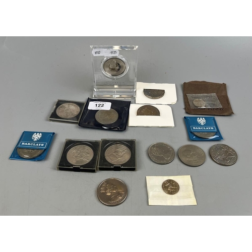 122 - Collection of coins some possibly silver to include a 1974 silver proof peace medal