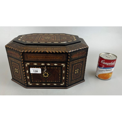 138 - Antique inlaid mother-of pearl casket with key - Approx: W: 30cm D: 20cm H: 17cm