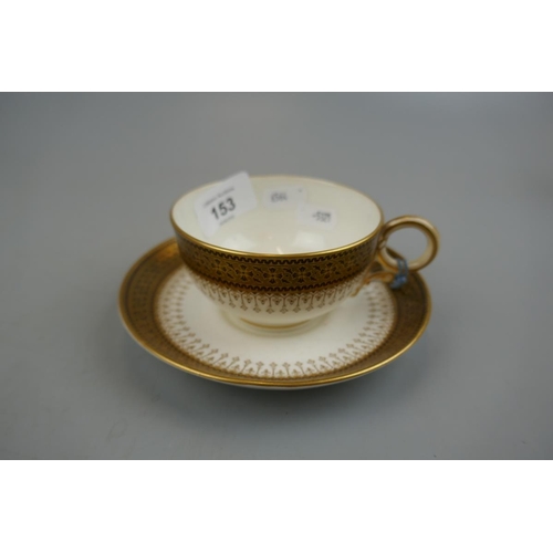 153 - Royal Worcester cup & saucer circa 1880 together with 2 Royal Worcester figurines