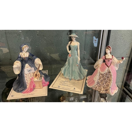 157 - 2 Wedgwood L/E figurines - Jayne Seamore and Anne Bolin together with Royal Worcester Serena figure