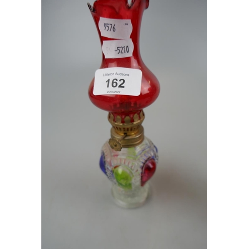 162 - Pair of coloured glass oil lamp lights - Approx. height: 20.5cm