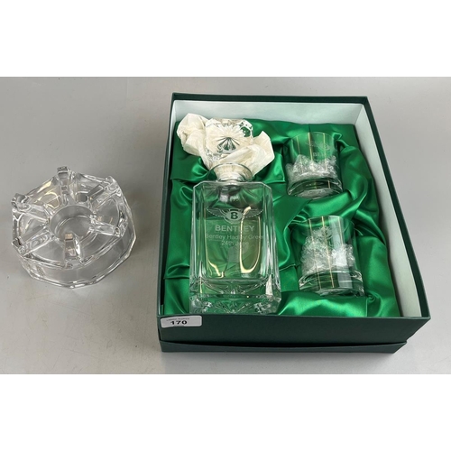 170 - Cased Bentley decanter set with golfing theme together with crystal ashtray