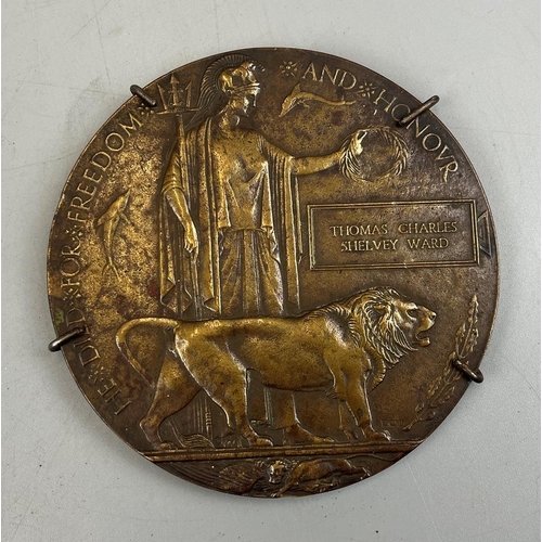 178 - A First World War death penny by Edward Carter Preston in memory of Thomas Charles Selvey Ward