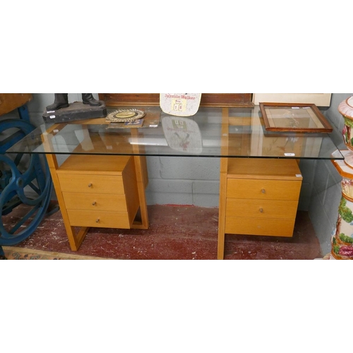 318 - Gordon Russell glass top desk - Approx: W: 140cm D: 70cm H: 75cm