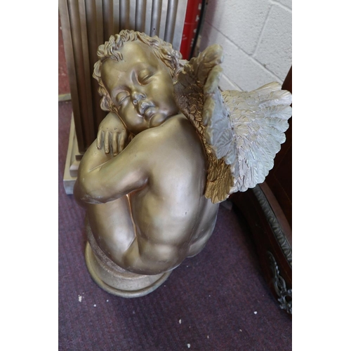 338 - Gilt cherub on pedestal base - Approx. height: 133cm