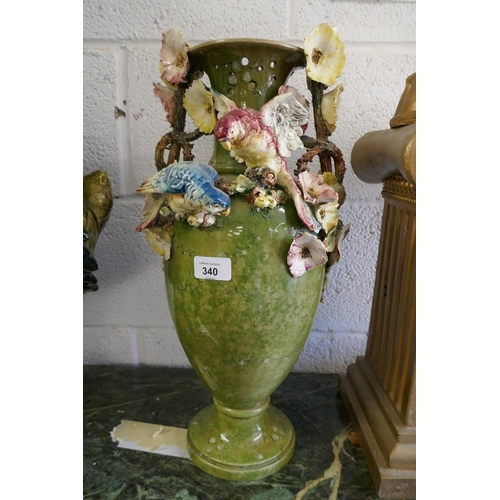 340 - Ornate vase adorned with birds and flowers A/F - Approx. height: 48cm