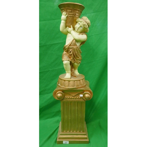 341 - Gilt cherub on pedestal base - Approx. height: 87cm