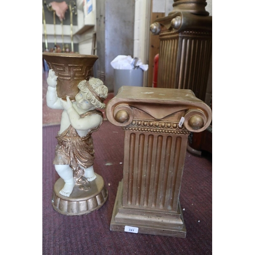 341 - Gilt cherub on pedestal base - Approx. height: 87cm