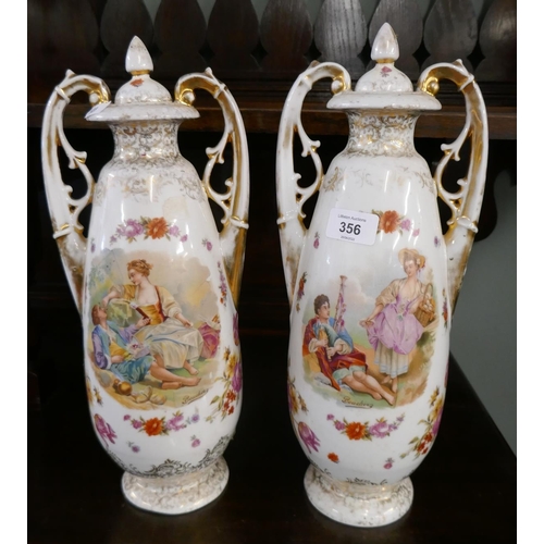 356 - Pair of lidded urns - Approx. height: 39cm