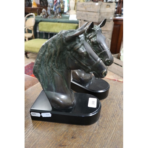 368 - Pair of bronze horse head bookends - Approx. height: 23cm