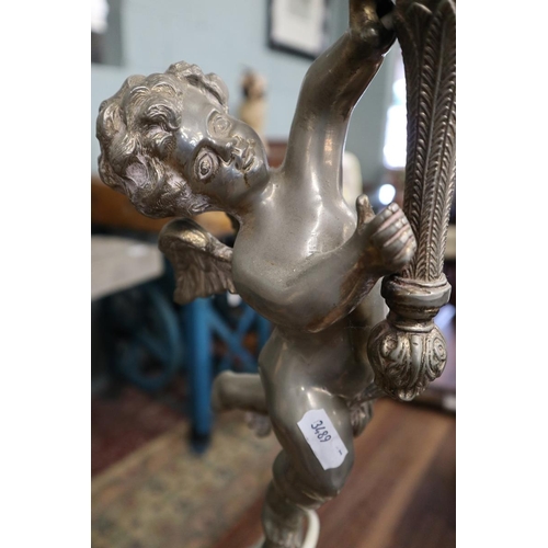 372 - White metal cherub table lamp