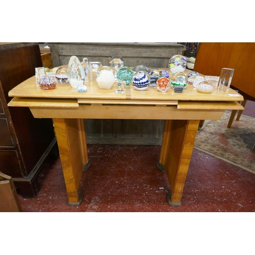 387 - Mid century birdseye maple draw-leaf table