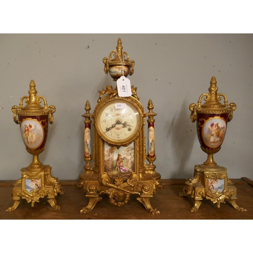 401 - French clock garniture - Approx. height of clock: 41cm