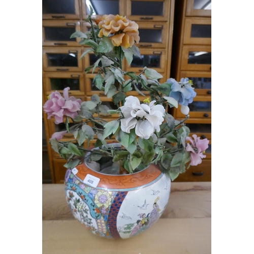 408 - Oriental planter with artificial plant