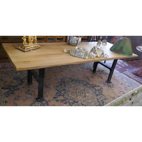 410 - Large plank top table with industrial base - Approx L: 275cm W: 98cm H: 80cm